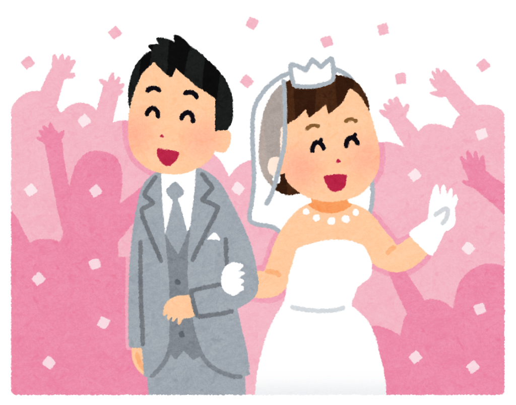 祝福される新郎新婦