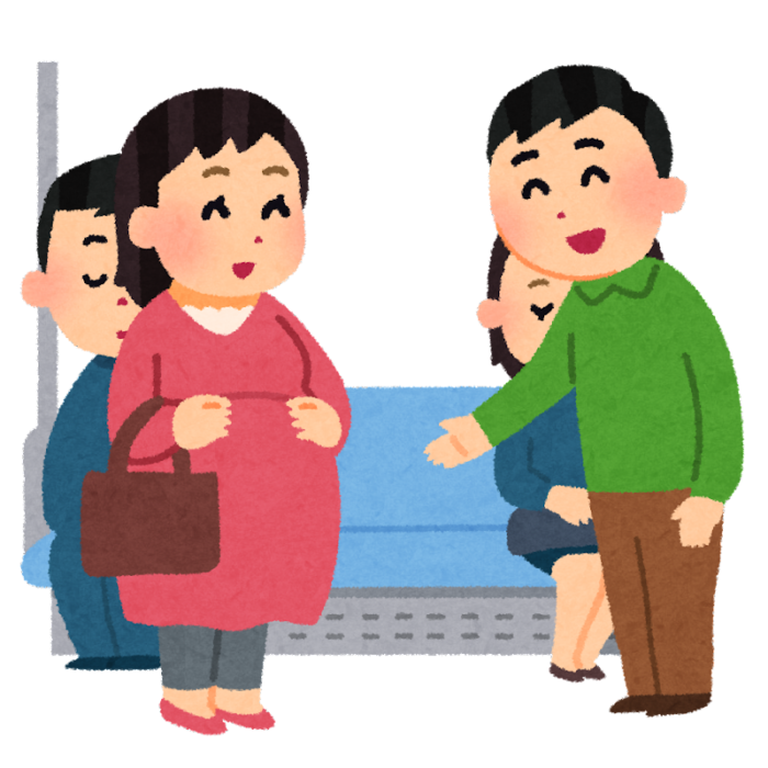 妊婦さんに席を譲る男性