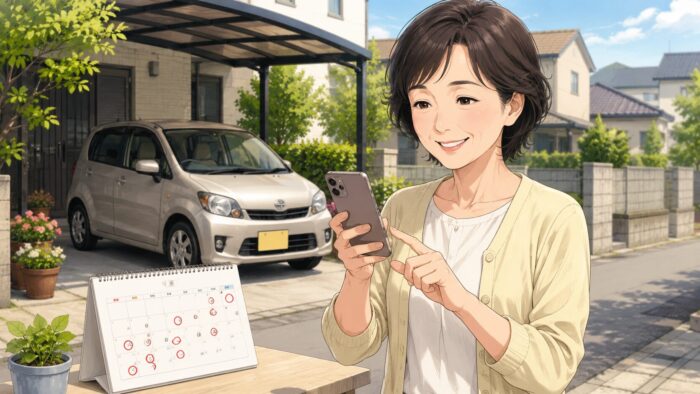 アキッパの予約をスマホでチェックしている女性